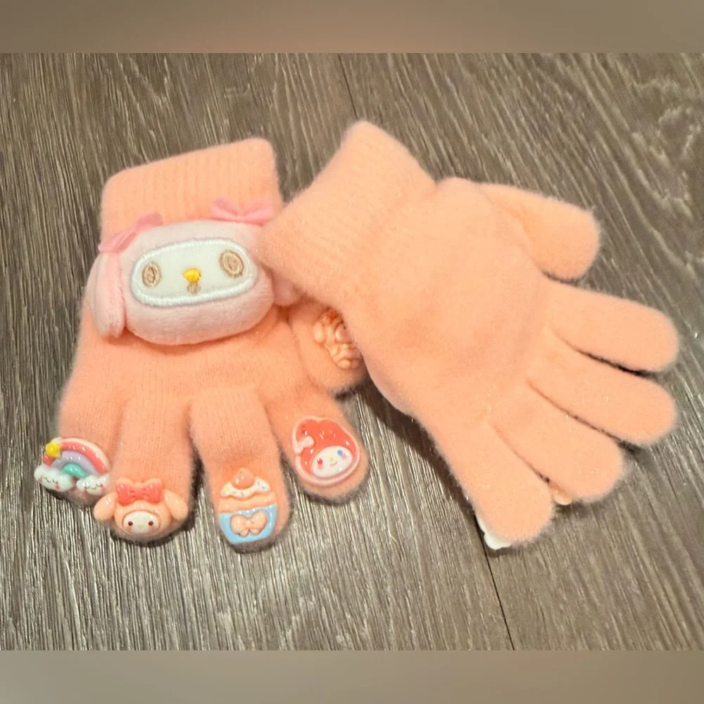 Sanrio My Melody pink plush winter gloves.